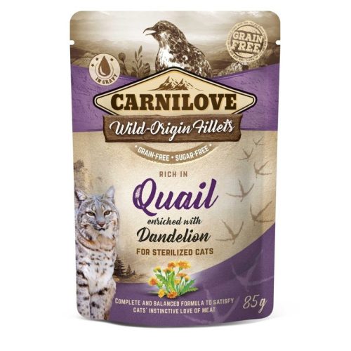 Carnilove Cat tasakos Quail with Dandelion for sterilized - Fürj pitypanggal ivart 85g