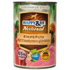   Happy&Fit Natural Dog Konzerv Marha & Pulyka Áfonyával & Sárfányolajjal 400g