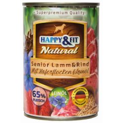   Happy&Fit Natural Dog Konzerv Senior Bárány & Marha Zabliszttel & Lenmagolajjal 400g