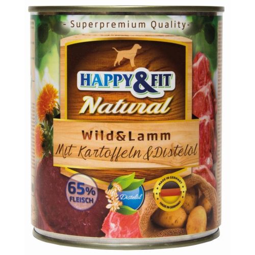 Happy&Fit Natural Dog Konzerv Vadhús & Bárány Burgonyával & Sáfrányolajjal 800g