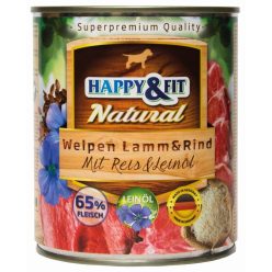   Happy&Fit Natural Dog Konzerv Junior Bárány & Marha Rizzsel & Lenmagolajjal 800g