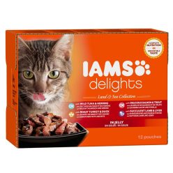   Iams Cat Delights LAND&SEA IN JELLY multipack, többféle íz, zamatos aszpikban 12x85g