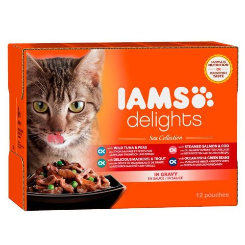 Iams Cat Delights SEA IN GRAVY multipack, többféle halas íz, ízletes szószban 12x85g