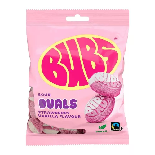 BUBS Ovals Strawberry Vanilla epres-vaníliás savanyú cukor 90g
