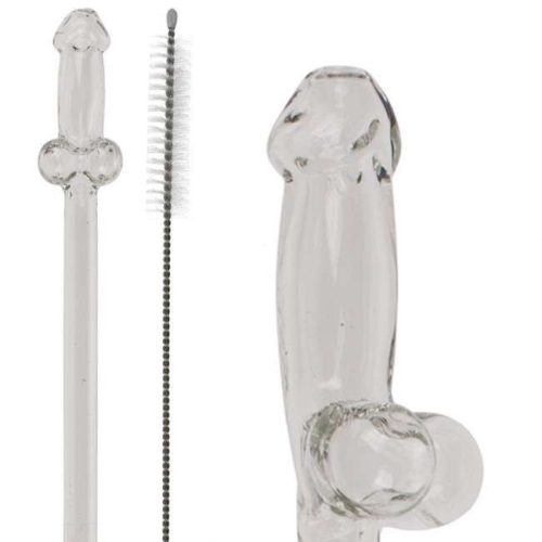 Újrahasználható 4 darabos pénisz formájú üveg szívószál