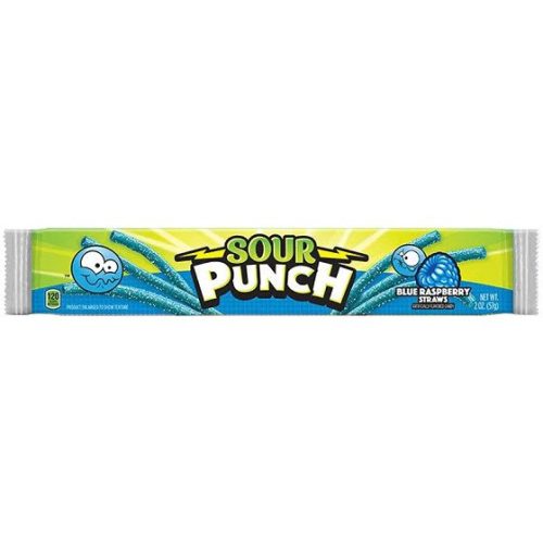 Sour Punch Blue Raspberry Straws kék málna ízű savanyú gumicukor 57g Szavatossági idő: 2024-07-06