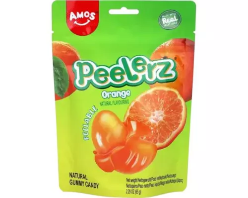 Amos Peelerz Orange Gummy narancs ízű hámozható gumicukor 65g