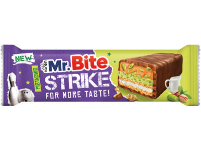 Mr.Bite Strike szelet 40g Pisztácia-Karamell-Tejkrém