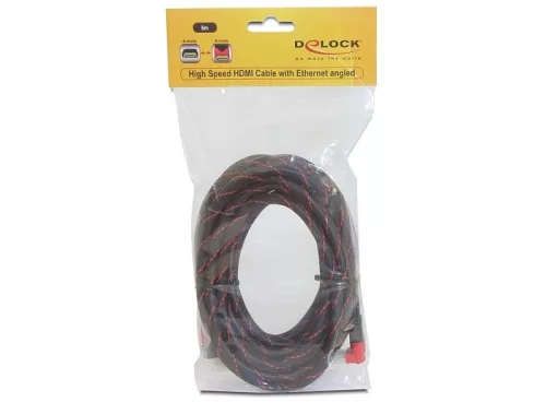 DeLock Cable High Speed HDMI with Ethernet – HDMI A male > HDMI A male angled 4K 5m