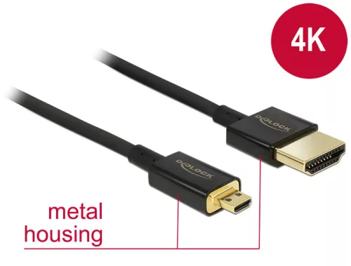 DeLock Cable High Speed HDMI with Ethernet - HDMI-A male > HDMI Micro-D male 3D 4K 0,5m Slim High Quality