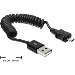   DeLock Cable USB 2.0-A male > USB micro-B male coiled cable 0,6m Black