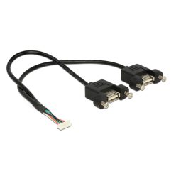   DeLock Cable USB 2.0 pin header female 1.25 mm 8 pin > 2x USB 2.0 Type-A female panel-mount 25cm