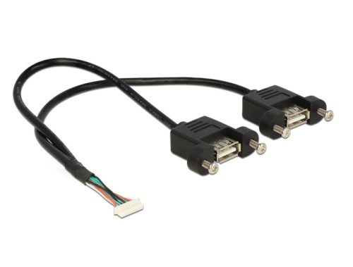 DeLock Cable USB 2.0 pin header female 1.25 mm 8 pin > 2x USB 2.0 Type-A female panel-mount 25cm