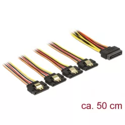   DeLock SATA 15pin power plug with latching function > SATA 15pin power receptacle 4x straight 0,5m