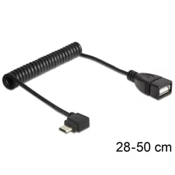   DeLock USB micro-B male angled > USB 2.0-A female OTG coiled Cable Black