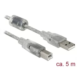  DeLock USB 2.0 Type-A male > USB 2.0 Type-B male 5m Transparent Cable