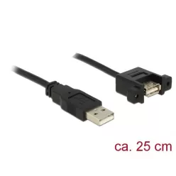   DeLock USB 2.0 Type-A male > USB 2.0 Type-A female panel-mount cable 0,25m Black