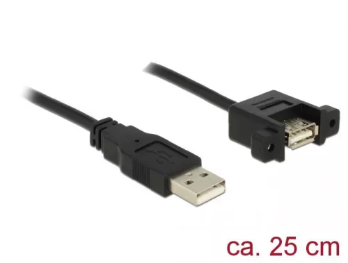 DeLock USB 2.0 Type-A male > USB 2.0 Type-A female panel-mount cable 0,25m Black