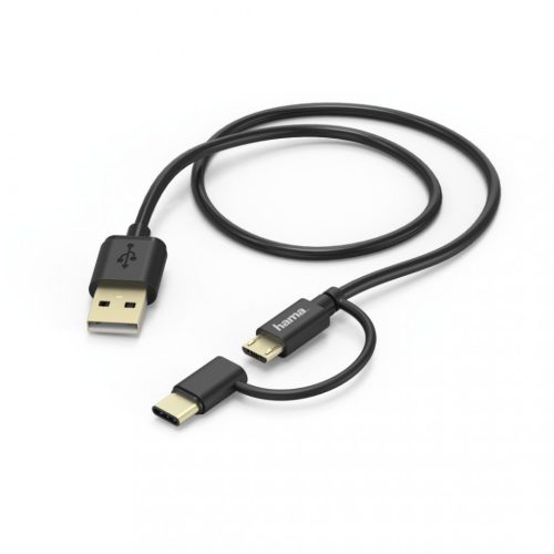 Hama 2-in-1 microUSB Cable with USB Type-C Adapter 1m Black