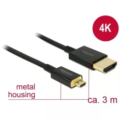   DeLock High Speed HDMI with Ethernet - HDMI-A male > HDMI Micro-D male 3D 4K 3m Active Slim High Quality cable