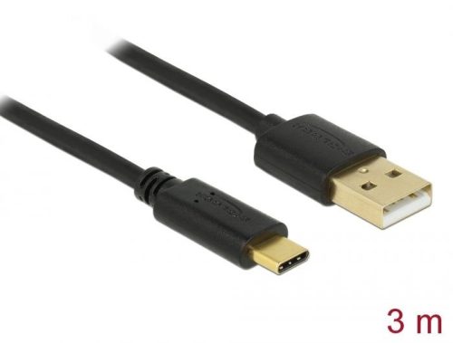 DeLock USB 2.0 Type-A to Type-C 3m cable Black