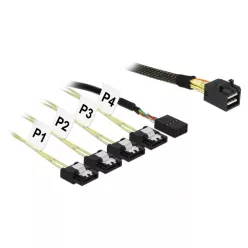   DeLock Mini SAS SFF-8643 > 4 x SATA 7 pin + Sideband 0.5 m metal cable