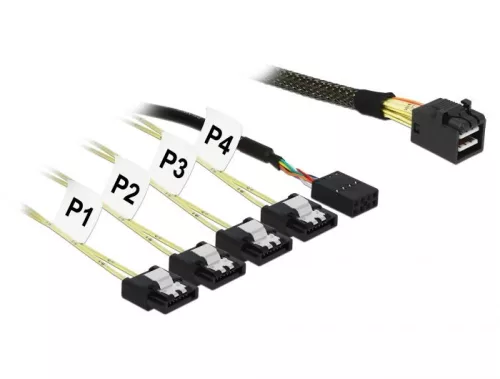 DeLock Mini SAS SFF-8643 > 4 x SATA 7 pin + Sideband 0.5 m metal cable