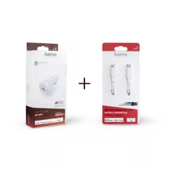   Hama Autós töltő (18W) + Lightning USB type-C adapter White