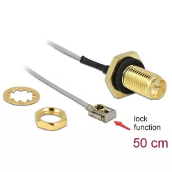   DeLock Antenna Cable RP-SMA jack bulkhead to MHF LK plug 1.13 50 cm thread length 10 mm splash proof