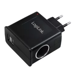  Logilink PA0046 Power Socket Adapter 2xUSB ports + 1x cigarette lighter socket 12W Black