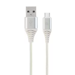   Gembird CC-USB2B-AMCM-1M-BW2 Premium cotton braided Type-C USB charging and data cable 1m Silver/White