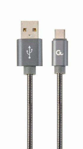 Gembird CC-USB2S-AMCM-1M-BG Premium spiral metal Type-C USB charging and data cable 1m Metallic Grey