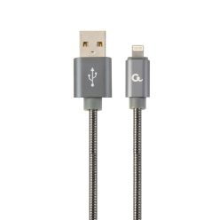   Gembird CC-USB2S-AMLM-2M-BG Lightning Premium spiral metal 8-pin charging and data cable 2m Metallic Grey