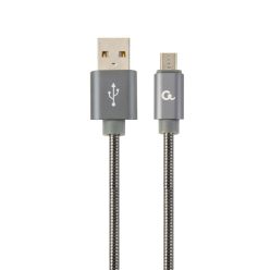   Gembird CC-USB2S-AMmBM-2M-BG microUSB Premium spiral metal charging and data cable 2m Metallic Grey