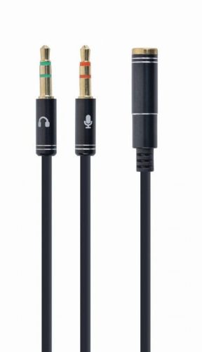 Gembird CCA-418M 3.5 mm 4-pin socket to 2 x 3.5 mm stereo plug adapter cable 0,2 m Black