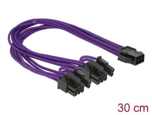 DeLock Power Cable PCI Express 6 pin female > 2 x 8 pin male textile shielding 0,3m Purple