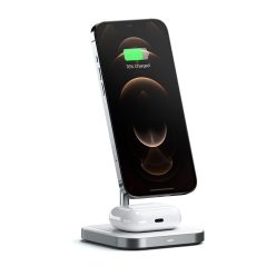   Satechi Aluminum 2-in-1 Magnetic Wireless Charging Stand White