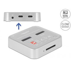   DeLock Docking Station for 1 x M.2 NVMe SSD + 1 x M.2 SATA SSD with SD Express (SD 7,1) Card Reader and Clone Function