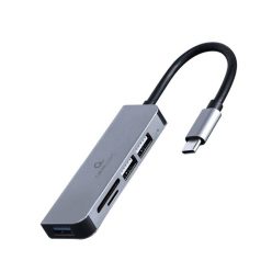   Gembird UHB-CM-CRU3P1U2P2-01 USB Type-C 3-port USB hub USB3.1 + USB2.0 with card reader Aluminium