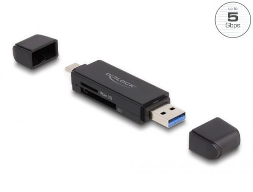 DeLock Card Reader SuperSpeed USB 5 Gbps USB Type-C / Type-A for SD and Micro SD memory cards