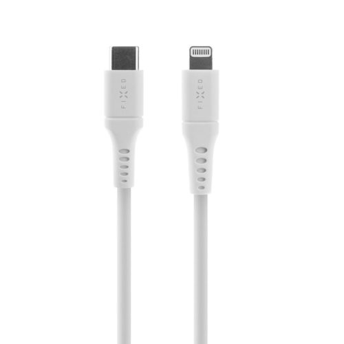 FIXED rövid szilikon töltő- és adatkábel, USB-C/Lightning csatlakozók, PD támogatás, 0,5 m, MFI, fehér