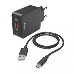   Hama FIC E3 QC 3.0 USB -TYPE-C kábellel hálózati töltő szett Black