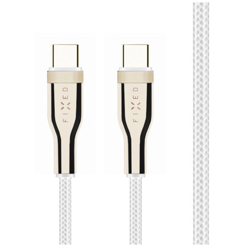 FIXED USB-C/USB-C adat- és töltőkábel, FIXDB-CC12-WH, fonott szövet borítás, 1,2m, PD 3.0, max 100W, fehér