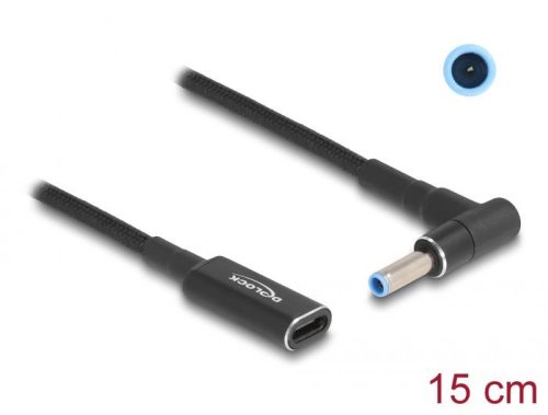 DeLock Adapter cable for Laptop Charging Cable USB Type-C female to HP 4,5x3,0mm male 90° angled 15cm Black