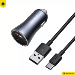   Baseus Golden Contactor Pro Car Charger USB + USB-C, QC4.0 +PD SCP 40W Grey + USB-USB-C Cable 1m Black