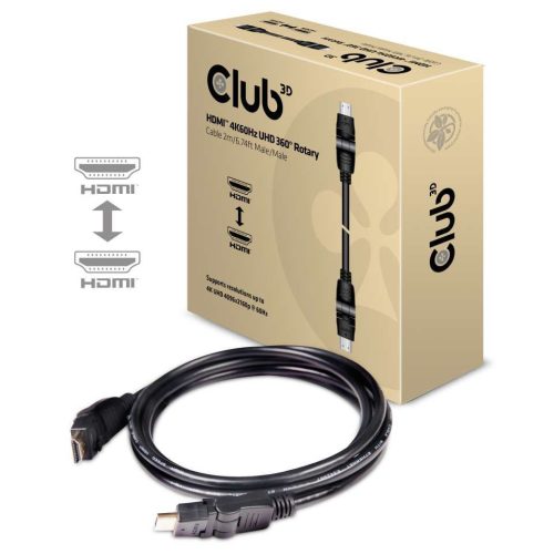 Club3D HDMI 2.0 4K60Hz UHD 360 Degree Rotary cable 2m Black