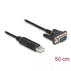   DeLock USB 2.0 to serial RS-232 adapter D-Sub 9 male with compact connector housing 50 cm FTDI Black