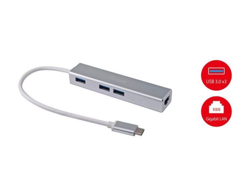 EQuip USB-C to 3-port USB 3.0 Hubs with Gigabit adapter