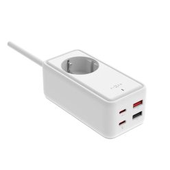   FIXED hálózati USB töltő, GaN III technológia, kimenetetk: 2 * USB-A QC3.0, 2 * USB-C PD3.0 65W , 1*220V, 1.5m kábel, fehér