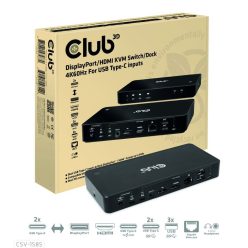   Club3D CSV-1585 DisplayPort/HDMI KVM Switch/Dock 4K60Hz For USB Type-C inputs Black